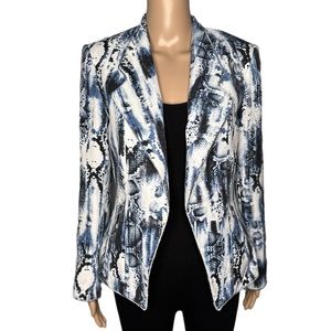 John Meyer collection women blue whiter snake print long sleeve blazer size 8